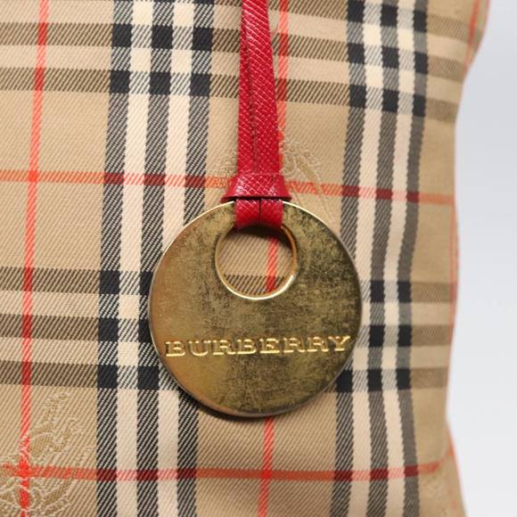 BURBERRY Nova Check Tote Bag Canvas Leather Beige Gold Red Auth 86159 - Picture 10 of 16